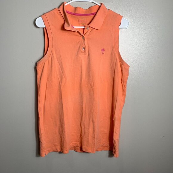 Lilly Pulitzer Tops - Lilly Pulitzer Orange Polo Shirt Large Classic Preppy Logo